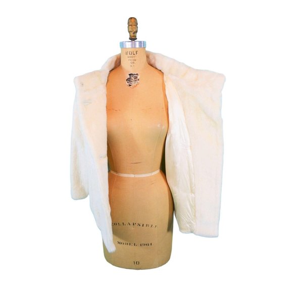 Vintage 1960s Faux Fur Jacket White Rhinestone Buttons Glamorous Evening - Picture 8 of 10